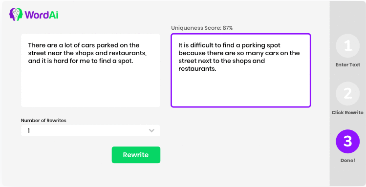 Tool 4: WordAi: Sentence Restructuring to How to Reword a Sentence Like Human Writing