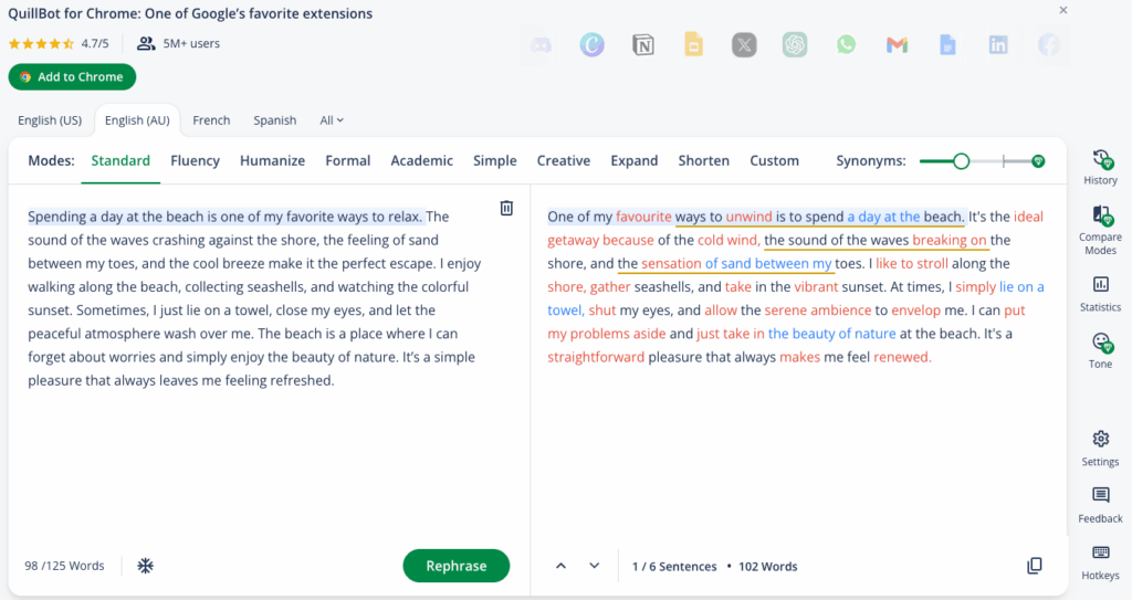Tool 3: QuillBot Free – Popular AI Text Rewriter Free for Natural-Sounding Rewrites