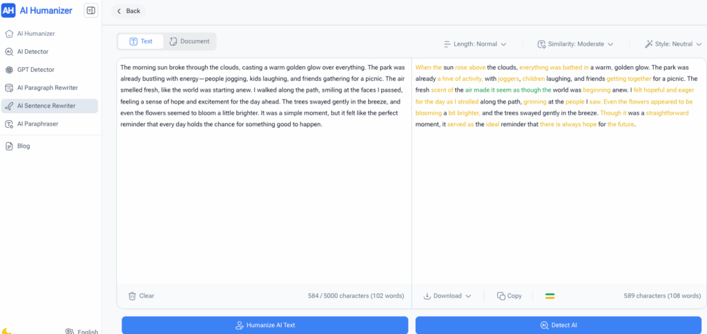Tool 1: AI Humanizer – Free Undetectable AI Rewrite Sentence Tool