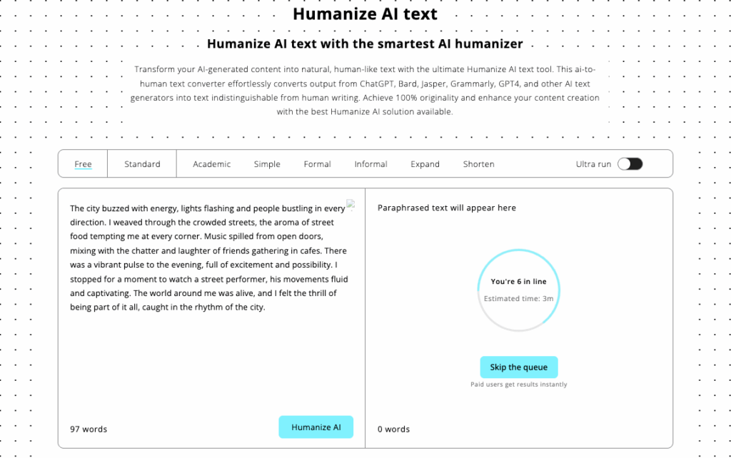 Tool 4: Humanize AI – Advanced AI Text to Human Text with Detector-Bypassing Features