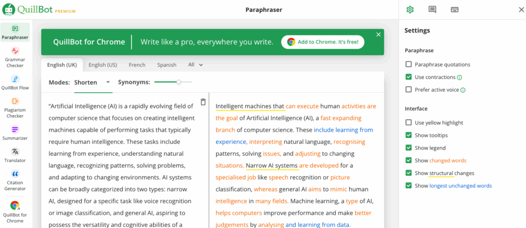 Tool 1: QuillBot – Intuitive AI to Streamline Your Paragraph Rewrite