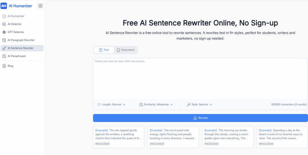 Tool 1: AI Humanizer – Free Undetectable AI Rewrite Sentence Tool