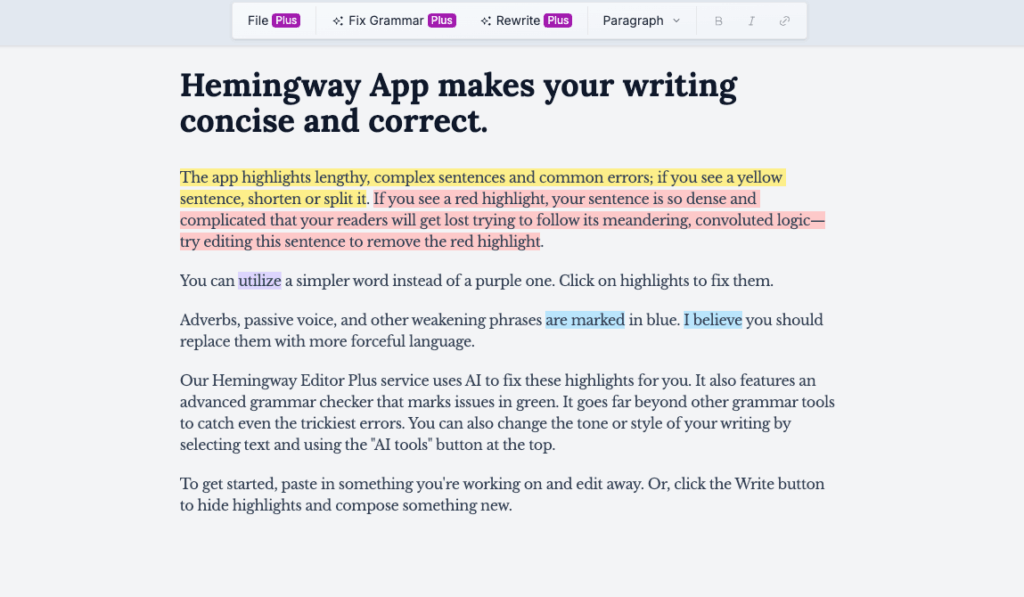 Tool 5: Hemingway Editor AI – Readability-Focused AI Rewrite Sentence Tool