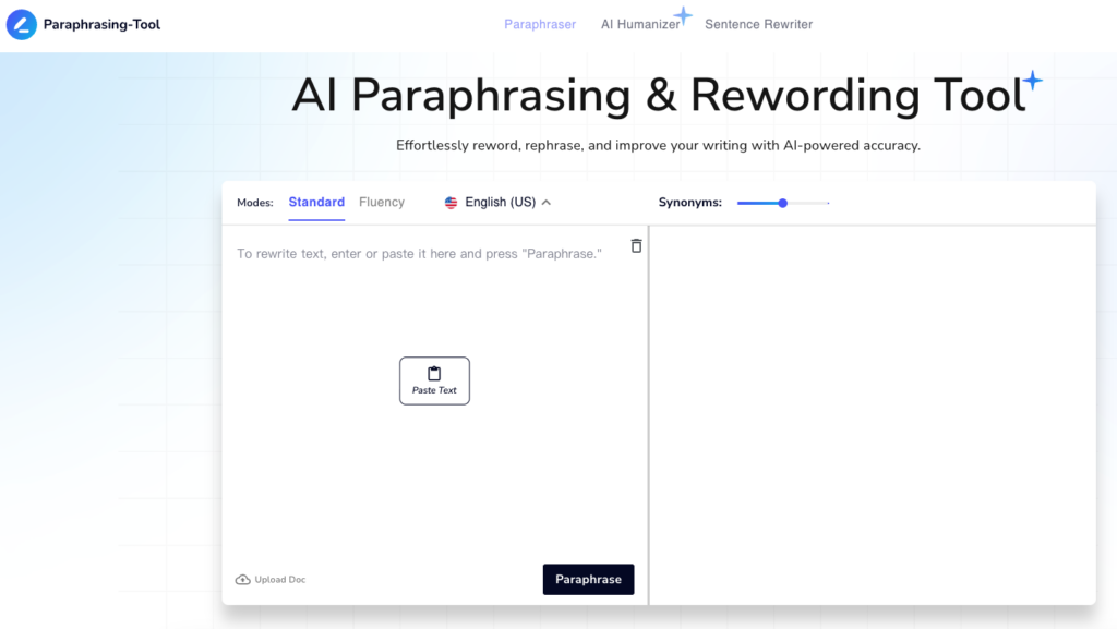 Tool 5: Paraphrasing Tool (Free Version) – User-Friendly Option to Humanize AI Text Free for Beginners